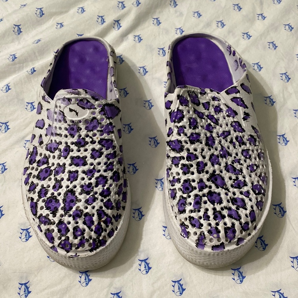 Purple Leopard Print Slip-On Mules